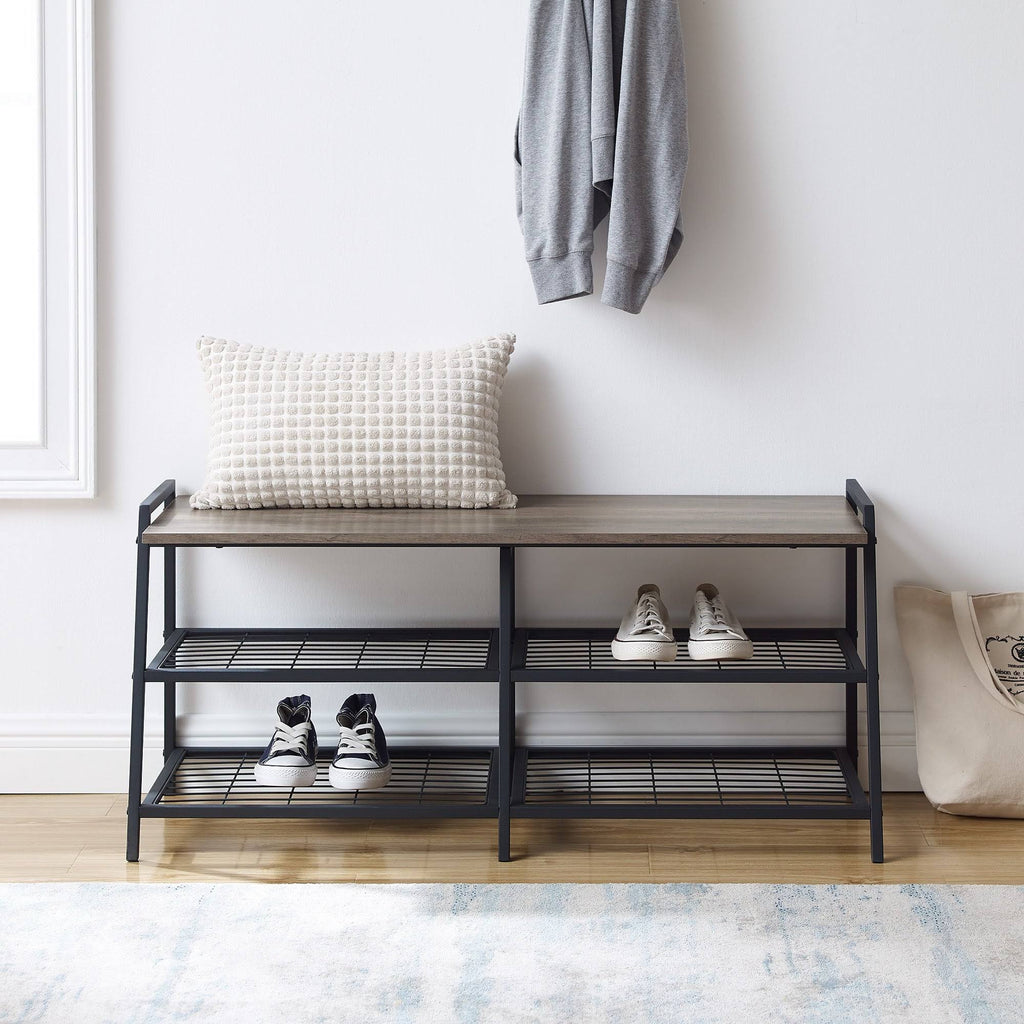 Industrial Shelf Entry Bench Grey Wash G485835