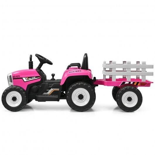 Pink 12V Kids Ride on Tractor with Trailer K332918