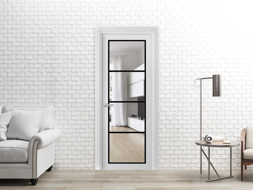 White Silk Clear Glass Single French Door R21678