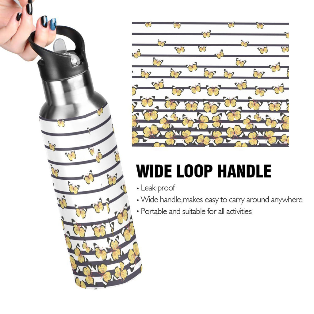 Navy Blue Striped Stainless Steel Vacuum Insulated Water Bottle with Straw Lid 20 OZ D578