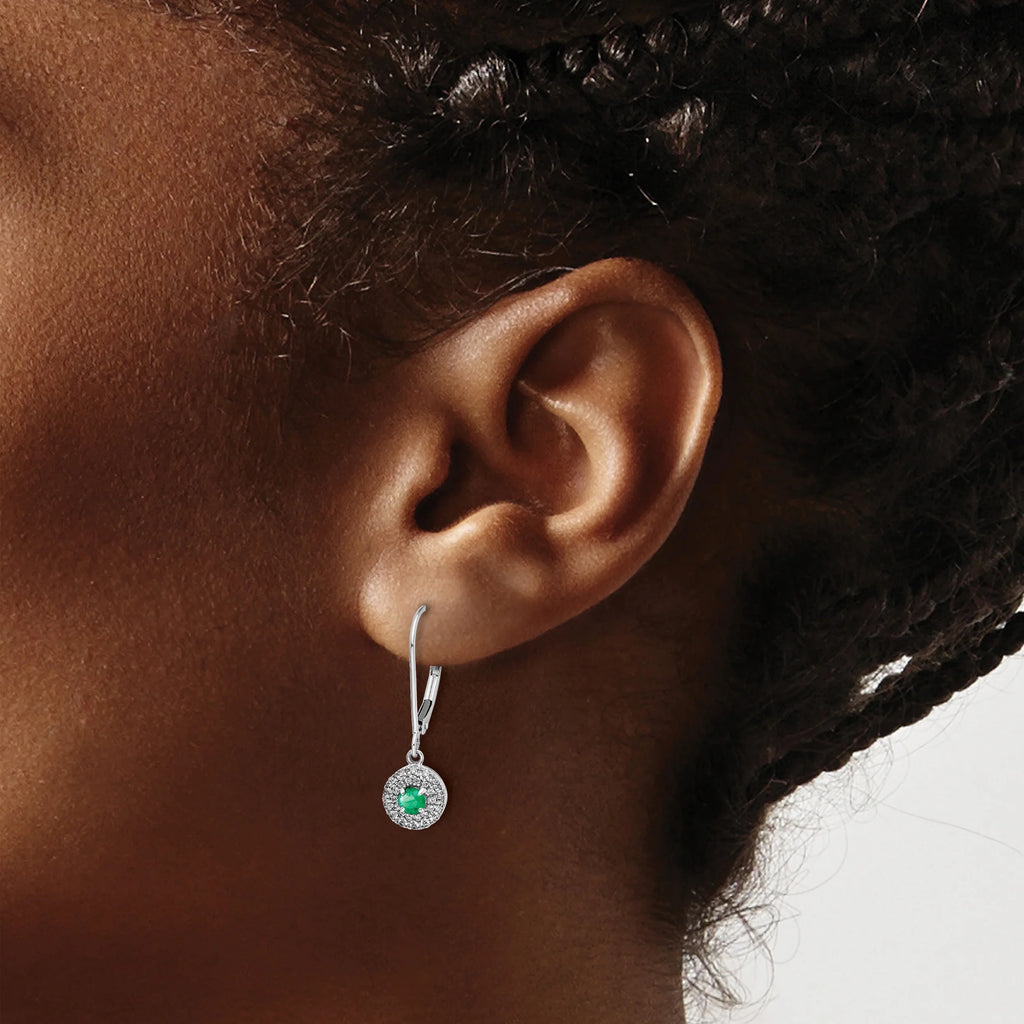 14 Karat White Gold Lab Grown Diamond and Lab Created Emerald Leverback Earrings E352569