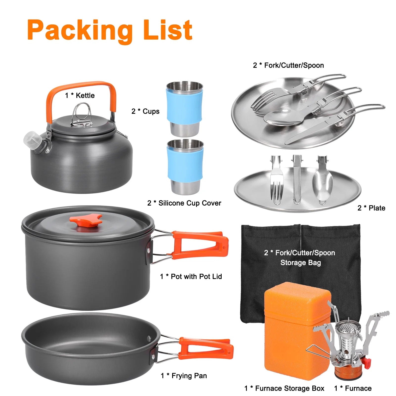 Portable Aluminum Alloy Camping Cookware Kit J636