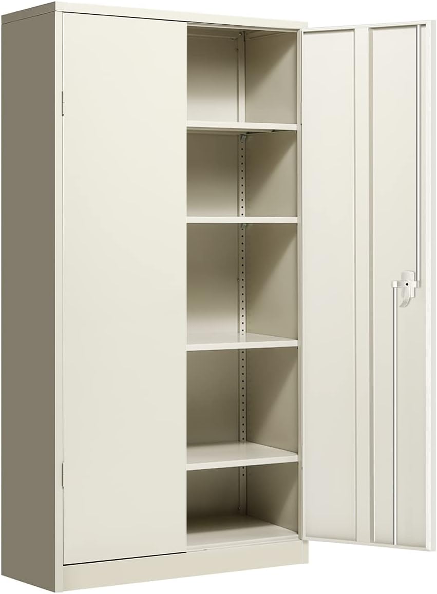 Black Tall Metal Storage Cabinet with 2 Doors and 4 Adjustable Shelves J36637