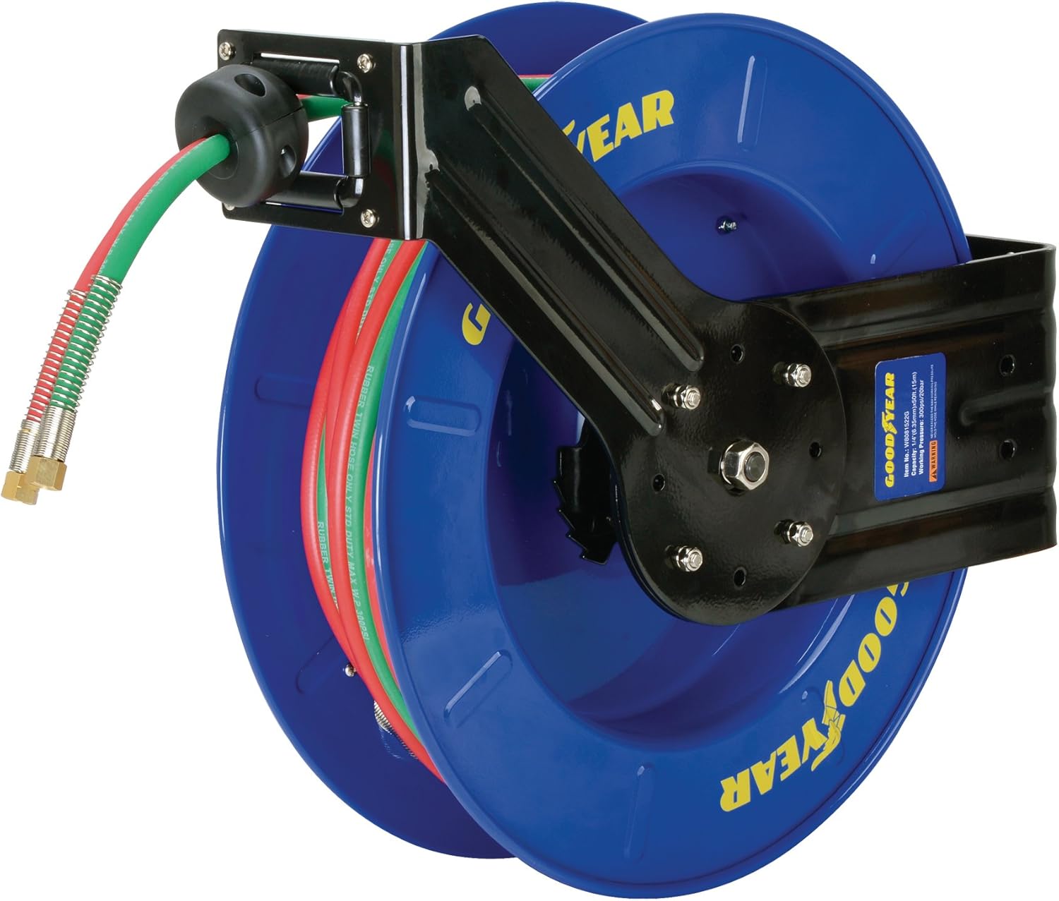 Retractable Twin Oxygen Acetylene Rubber Hose Reel, 1/4" x 50', 300PSI V827253