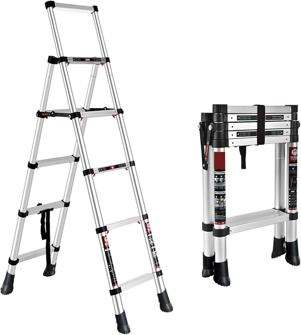 4 + 5 Step Telescoping Ladder, Aluminum Alloy Folding Extendable Ladder with Non-Slip Rubber Feet, 330lbs Load Capacity Q9751