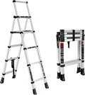 4 + 5 Step Telescoping Ladder, Aluminum Alloy Folding Extendable Ladder with Non-Slip Rubber Feet, 330lbs Load Capacity Q9751
