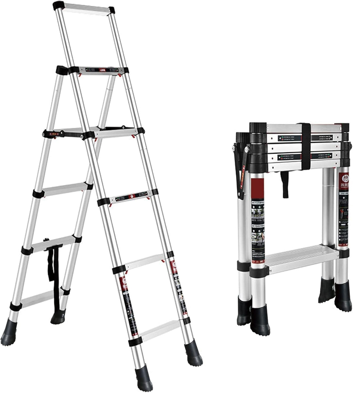 4 + 5 Step Telescoping Ladder, Aluminum Alloy Folding Extendable Ladder with Non-Slip Rubber Feet, 330lbs Load Capacity Q9751