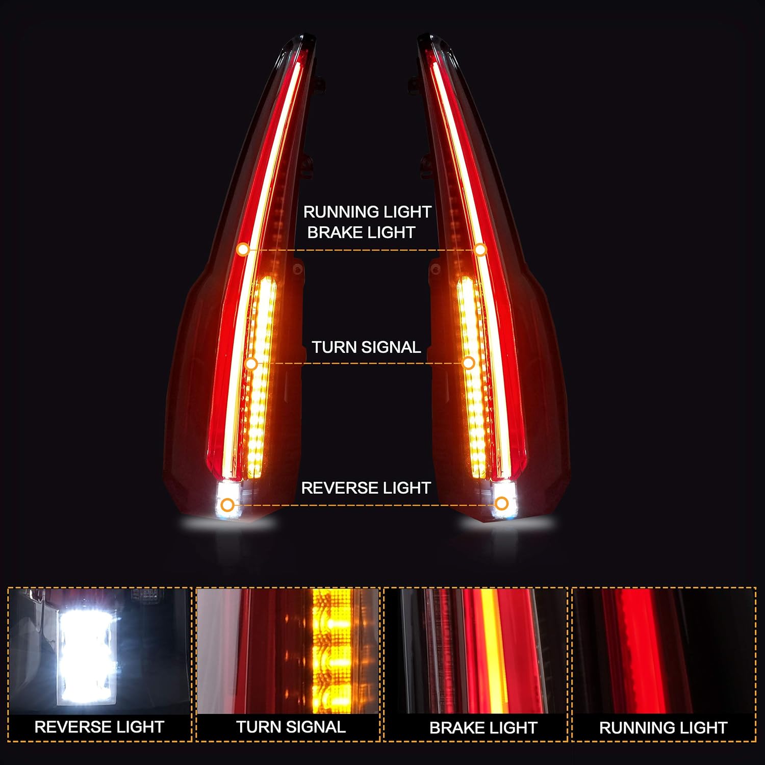 Red Clear Tail Lights for 2007-2014 Cadillac Escalade ESV 3rd Gen SUV V646977