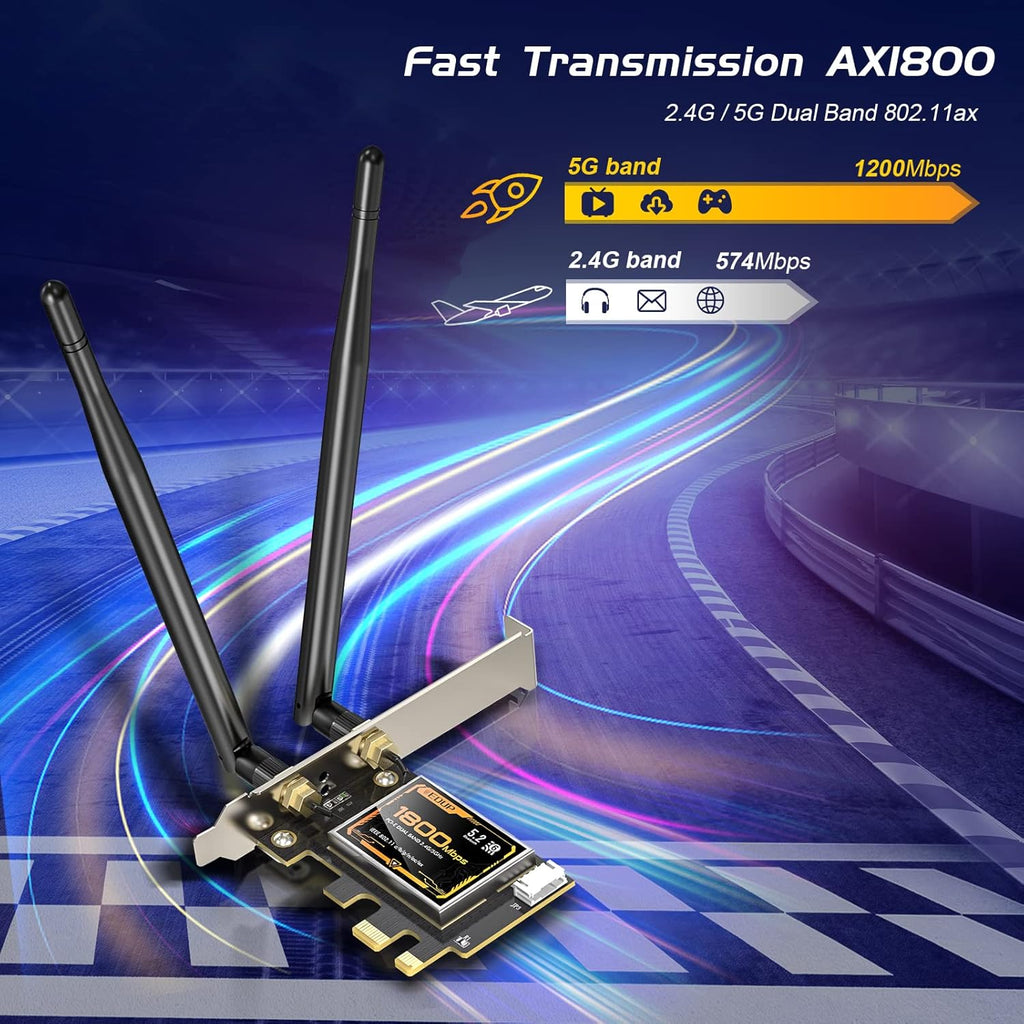 AX1800 PCIE WiFi 6 Bluetooth 5.2 Adapter for Desktop PC, Pack of 2 P69224