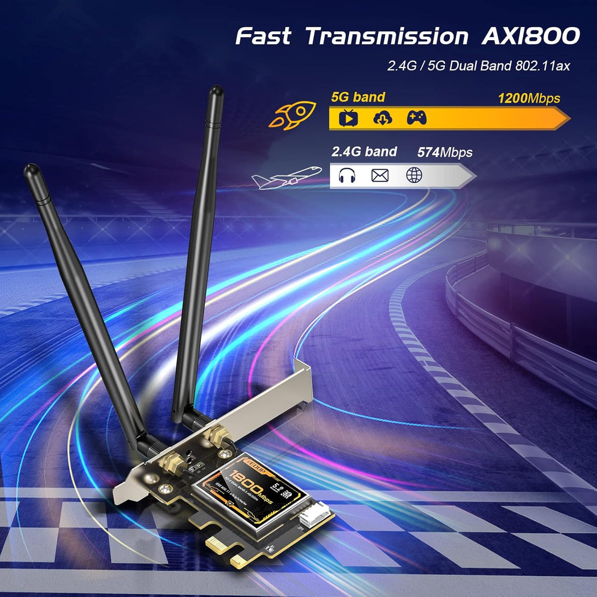 AX1800 PCIE WiFi 6 Bluetooth 5.2 Adapter for Desktop PC, Pack of 2 P69224