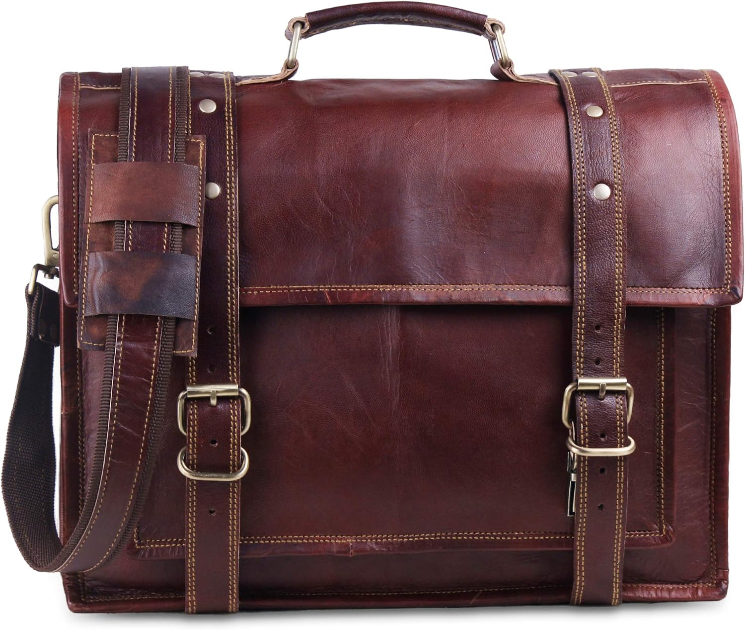 Vintage Full Grain Leather Messenger Bag 18 inches T7382