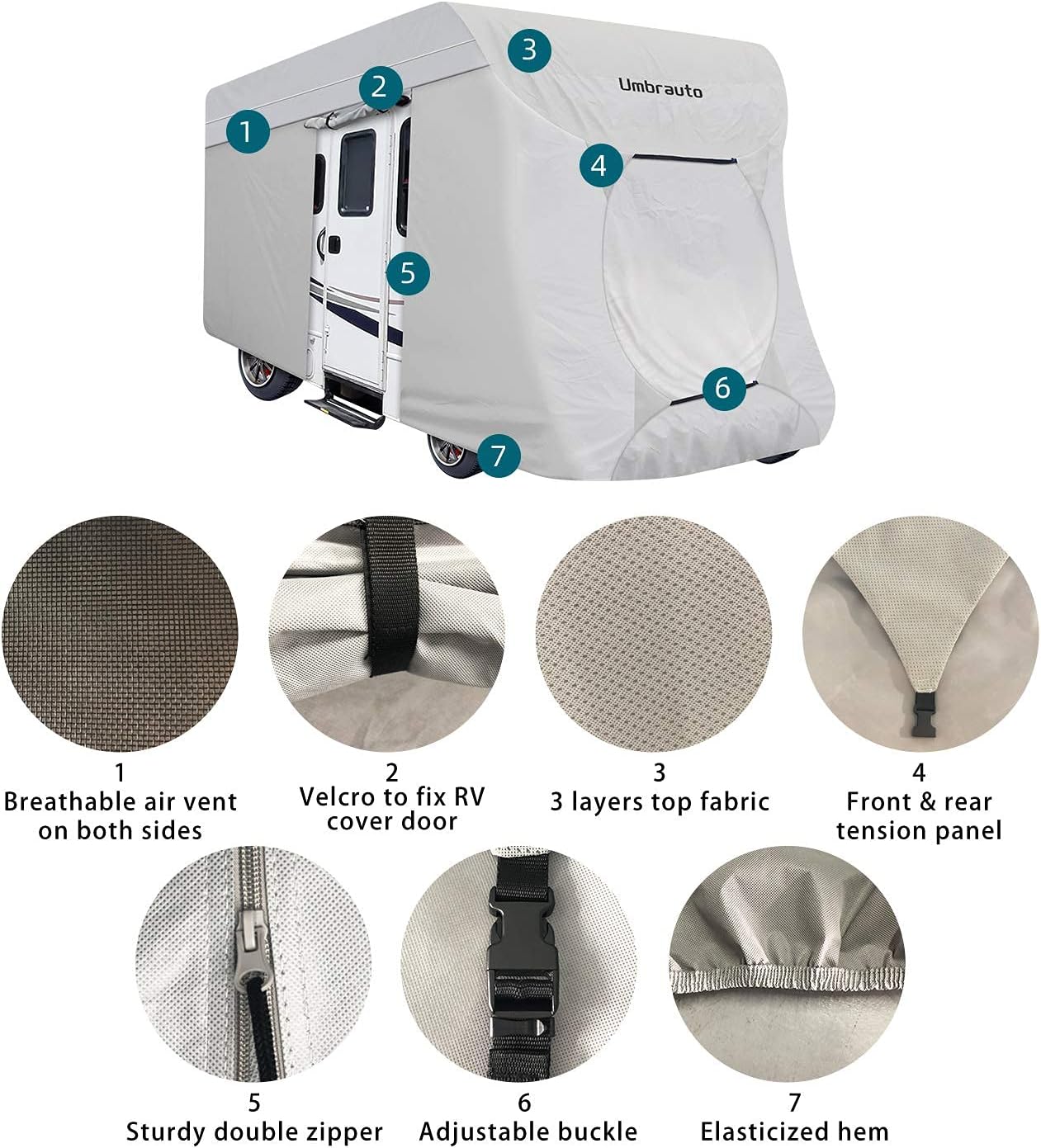 3 Layers Waterproof Ripstop RV Cover Fits 29Ft to 32Ft, Grey S931425