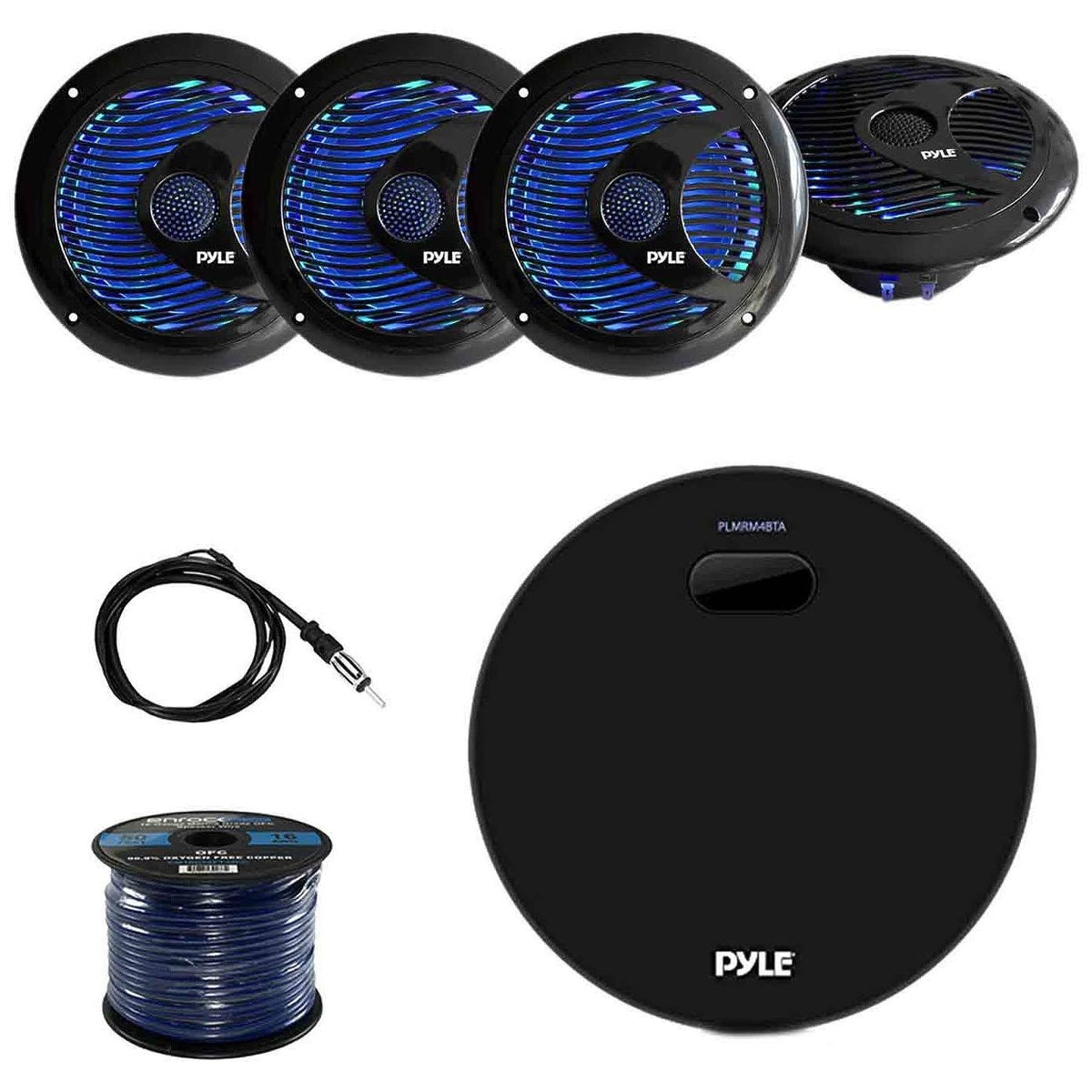 Water Resistant Marine Bluetooth Amplifier Receiver with 6.5 inch Waterproof Audio Speakers N403395