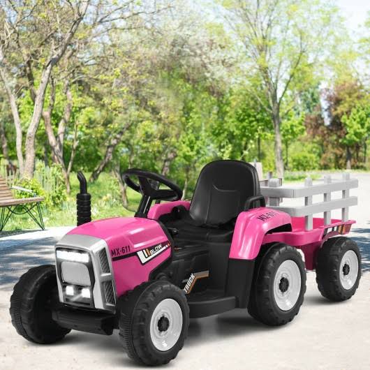 Pink 12V Kids Ride on Tractor with Trailer K332918