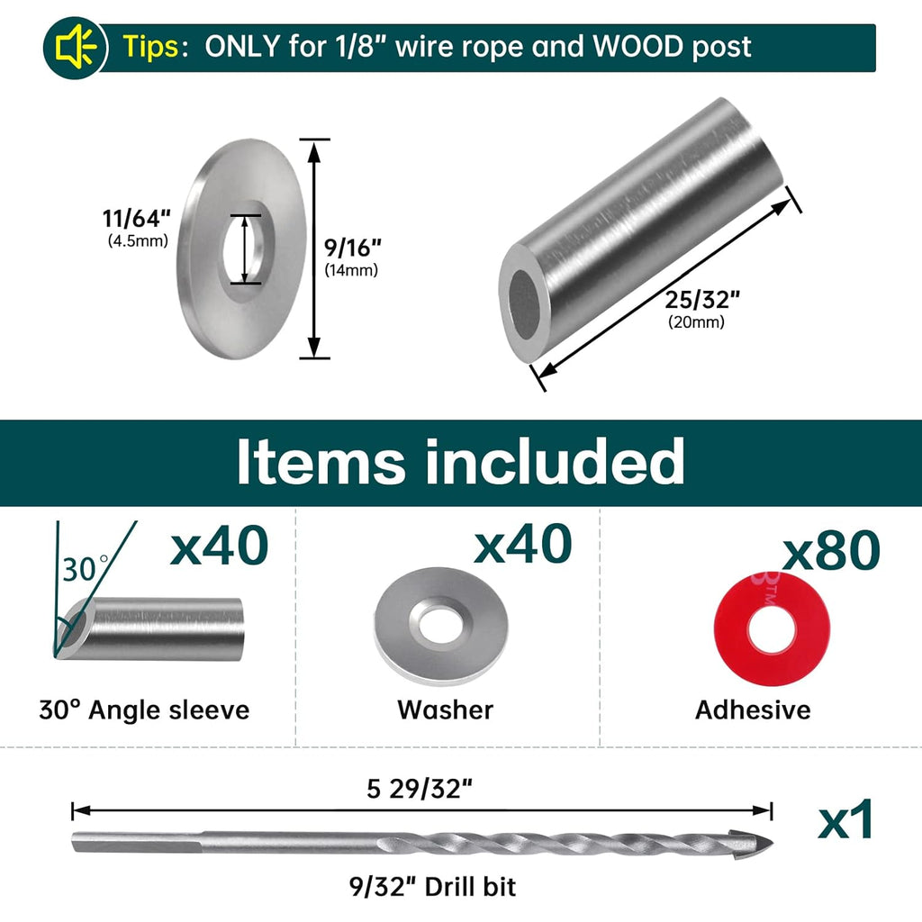 40Pack 1/8 Angle Protector Sleeve Cable Railing Kit 30 Degree T316 Stainless Steel D374845