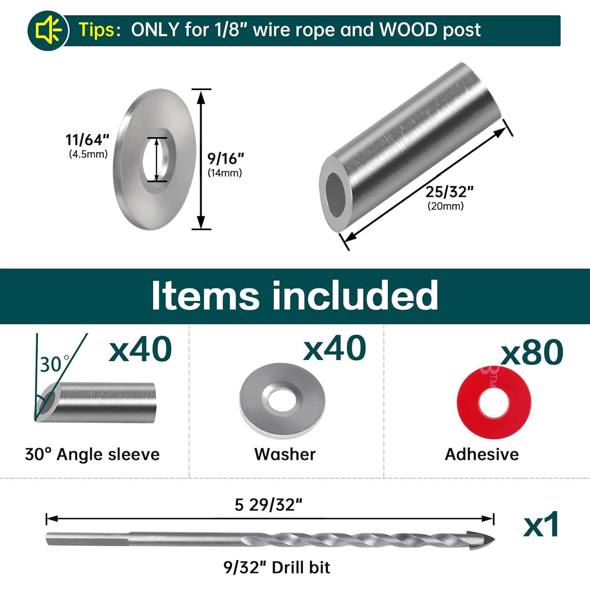40Pack 1/8 Angle Protector Sleeve Cable Railing Kit 30 Degree T316 Stainless Steel D374845