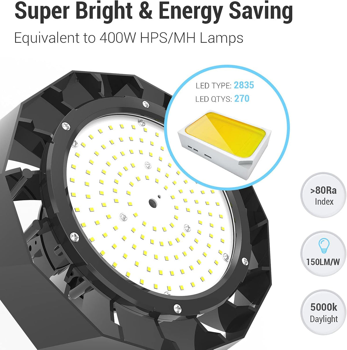 100W LED High Bay Light 5000K Dimmable 15,000LM Pack of 2 A34872