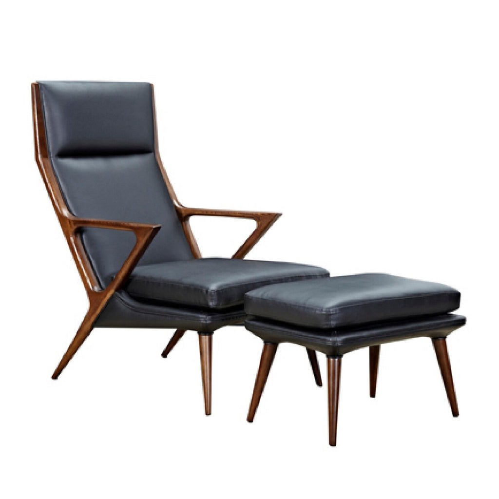 Brown and Black 2 Piece Lounge Chair and Ottoman Set S183