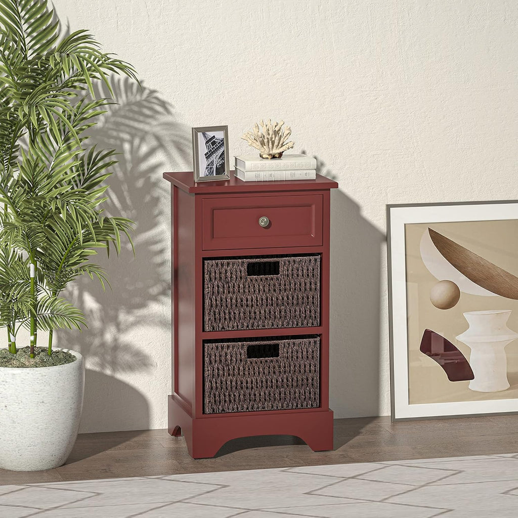 Blue Storage Chest Side End Table with 2 Removable Baskets and 1 Drawer H1815