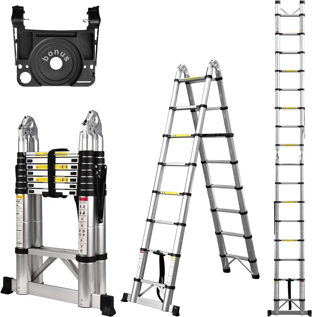 Telescoping Aluminum Extension Ladder with 2 Triangle Stabilizers W243658