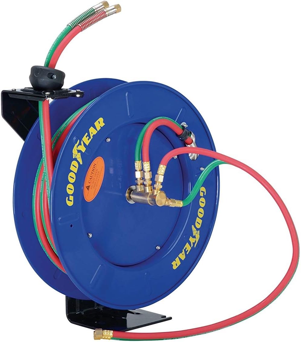 Retractable Twin Oxygen Acetylene Rubber Hose Reel, 1/4" x 50', 300PSI V827253