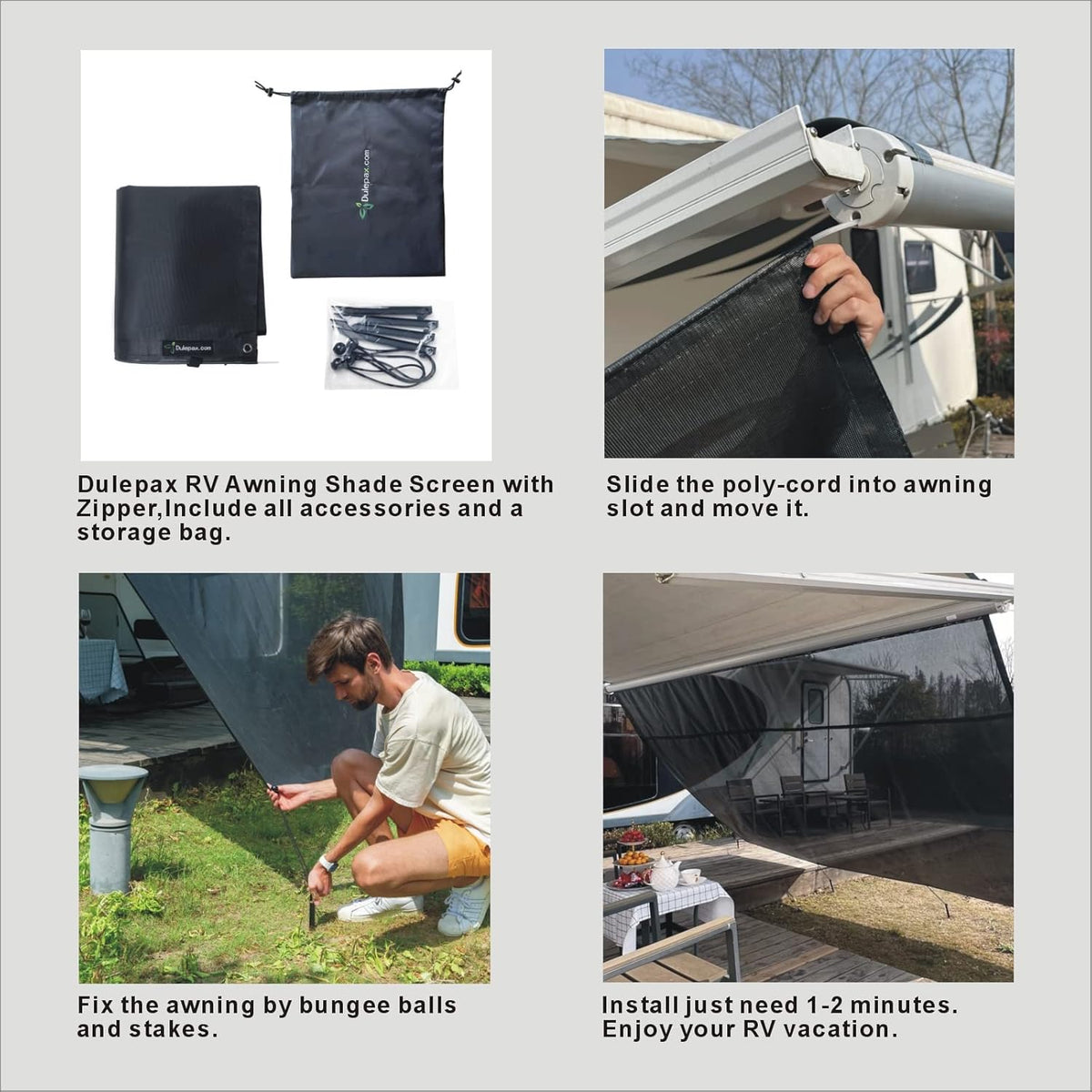 RV Awning Shade Screen with Zipper 8'X14'3'' B487