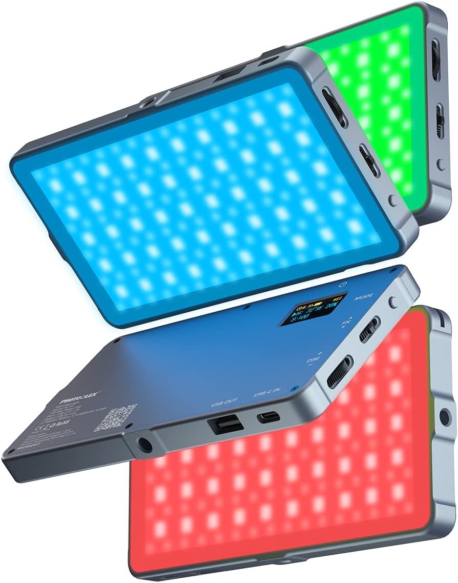 RGB Video Light, 360° Full Color Gamut, CRI>97, 3200-5600K, 4000mAh Power Bank, Aluminum Alloy Body, Pack of 2 E4717