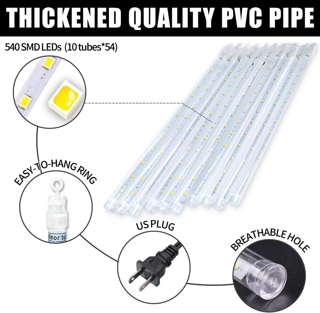 Waterproof 10 Tube 12 Inch 360 LED Meteor Shower Rain Lights S278613