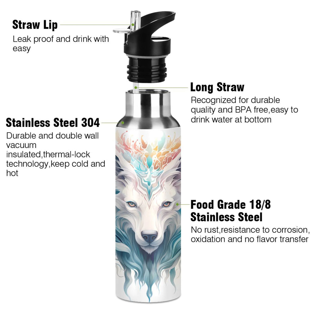 Blue Stainless Steel Insulated Water Bottle with Straw Lid L3950
