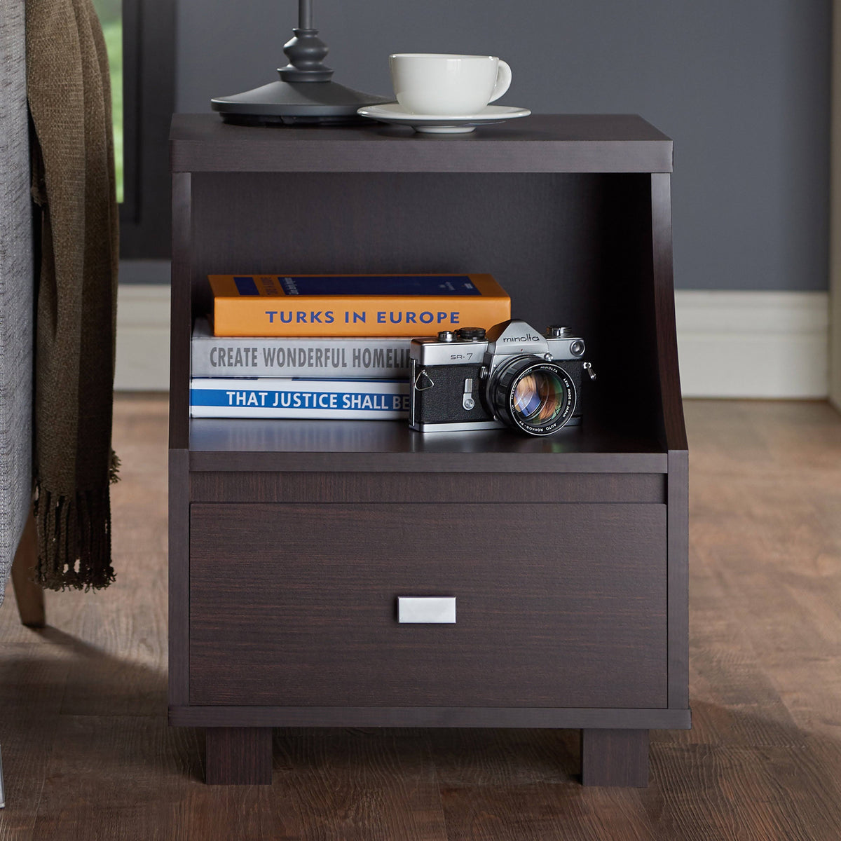 Walnut 1-Drawer Storage End Table C5460