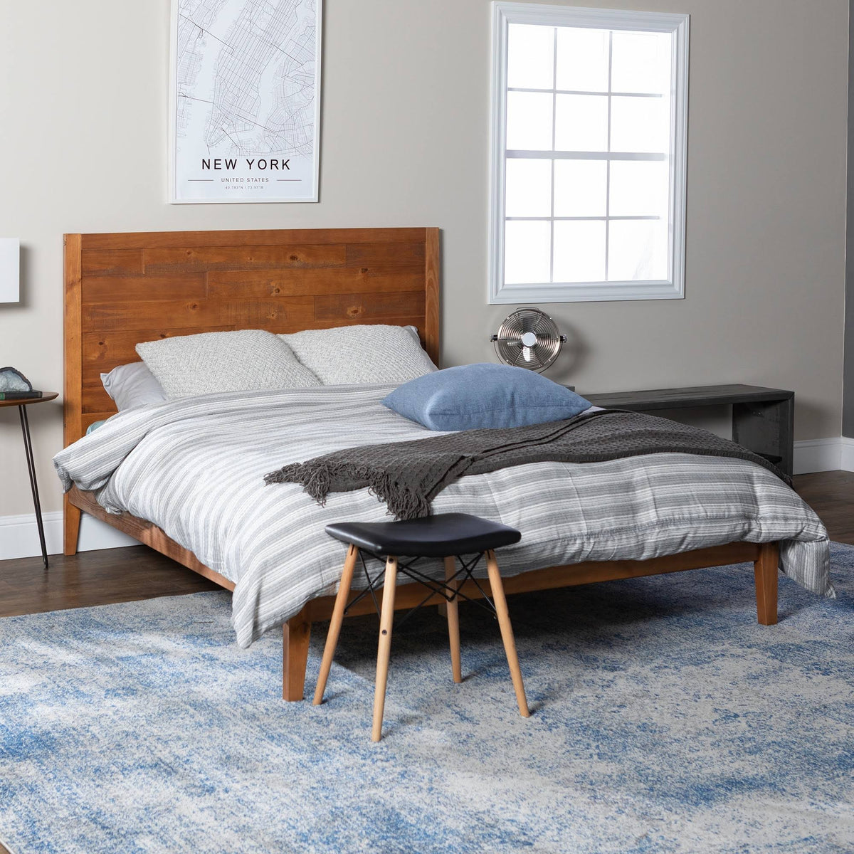 Queen Plank Distressed Solid Wood Bed Caramel M415509