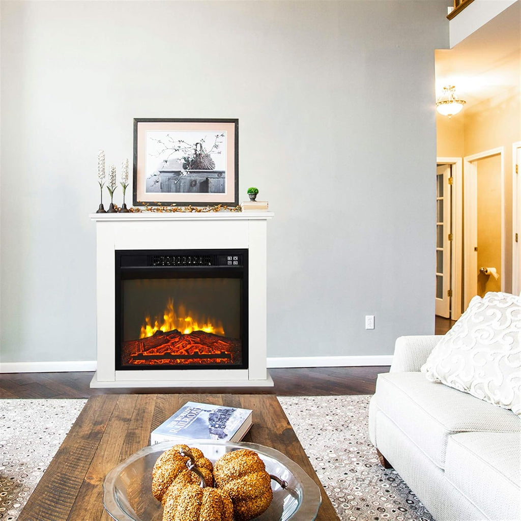 White Wood Fireplace Cabinet with Mantel Freestanding Fireplace Heater A2057