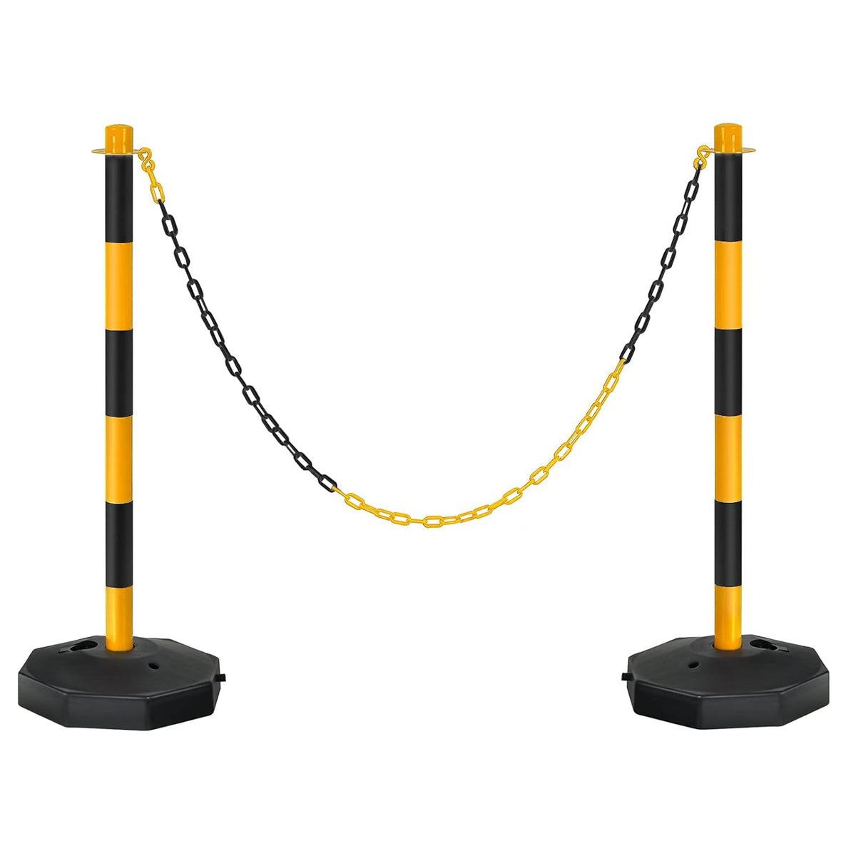 2 Pack Plastic Delineator Post Cone with Fillable Base, Black & Yellow T6182