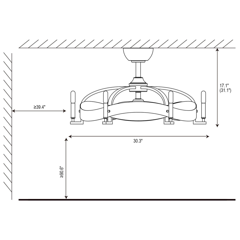30-Inch Black 3-Blade 6-Light Ceiling Fan with Remote V678014