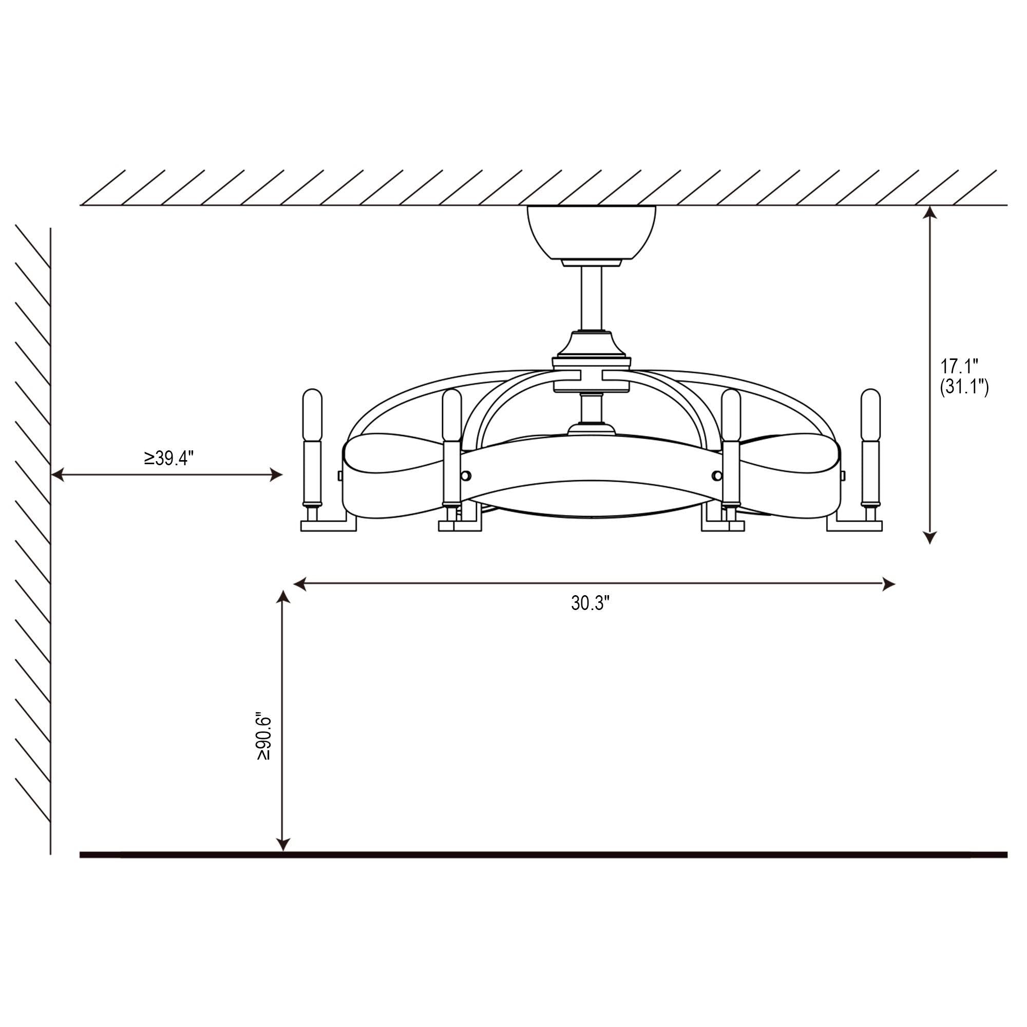 30-Inch Black 3-Blade 6-Light Ceiling Fan with Remote V678014