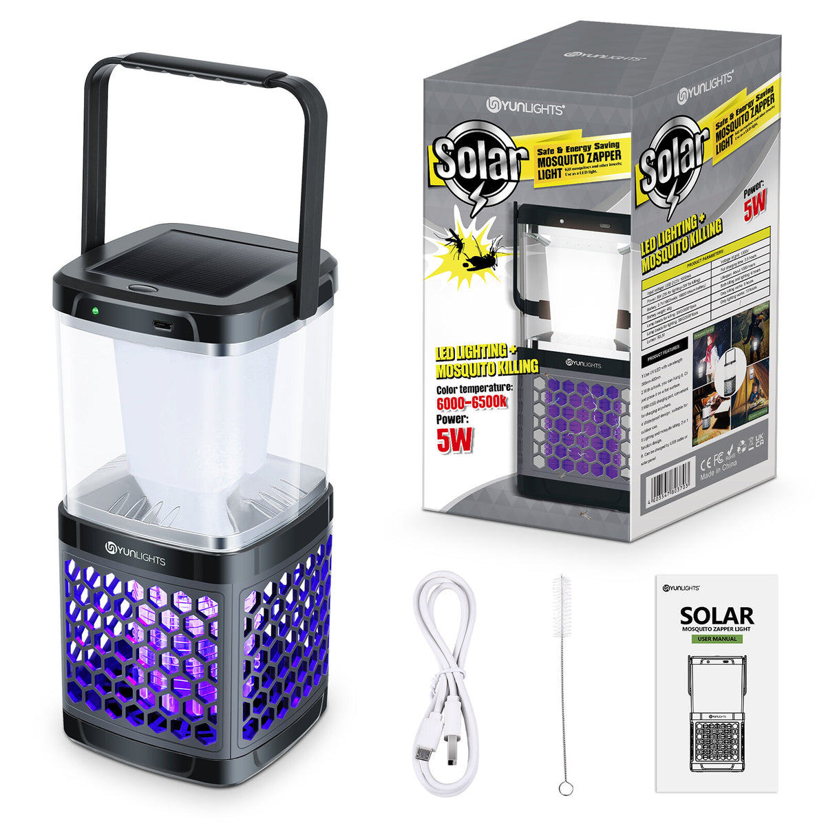 Solar Mosquito Zapper Camping Lantern Bug Zapper Lamp Portable Tent Lamp 2 in 1 Function Bug Zapper Light for Outdoors D7422