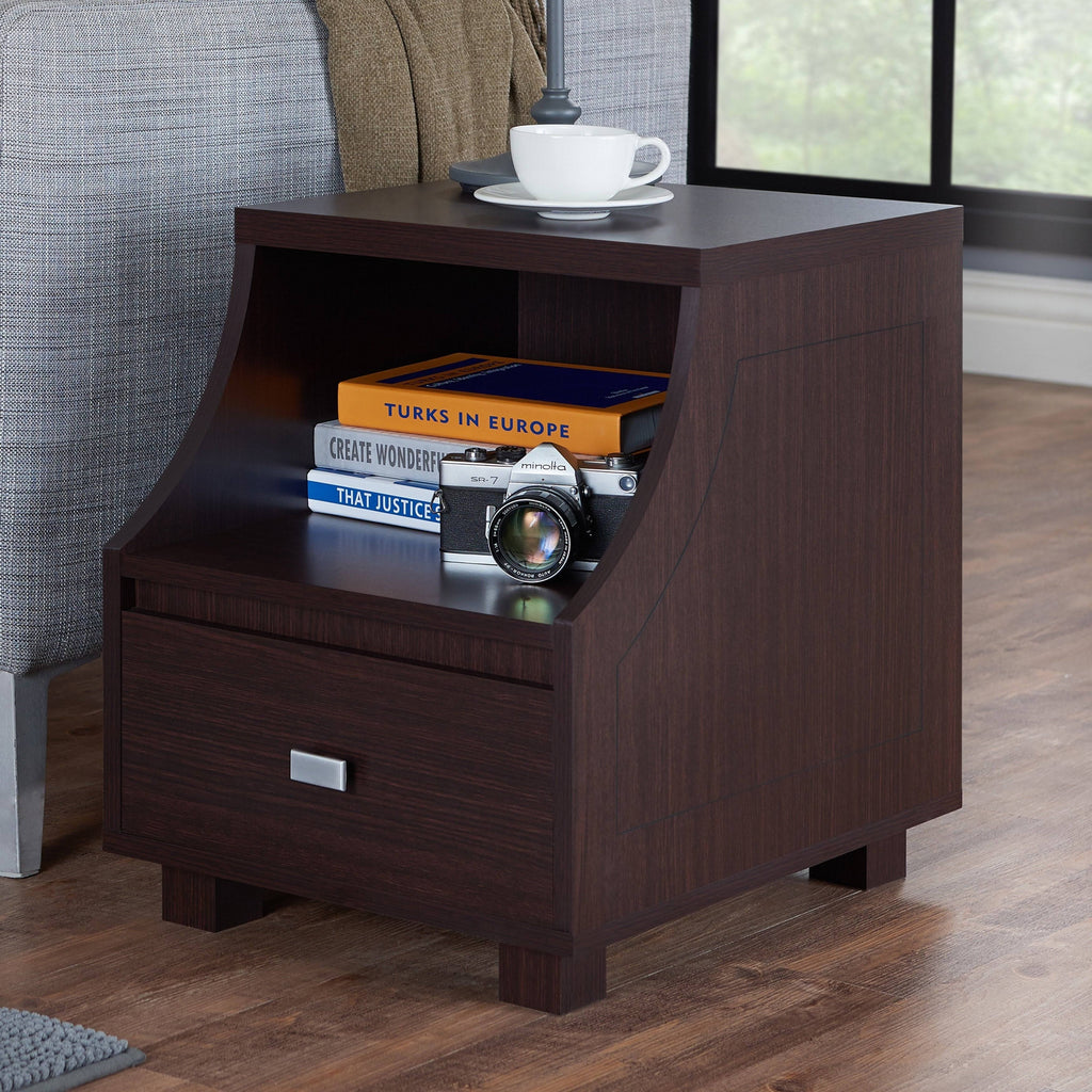 Walnut 1-Drawer Storage End Table C5460