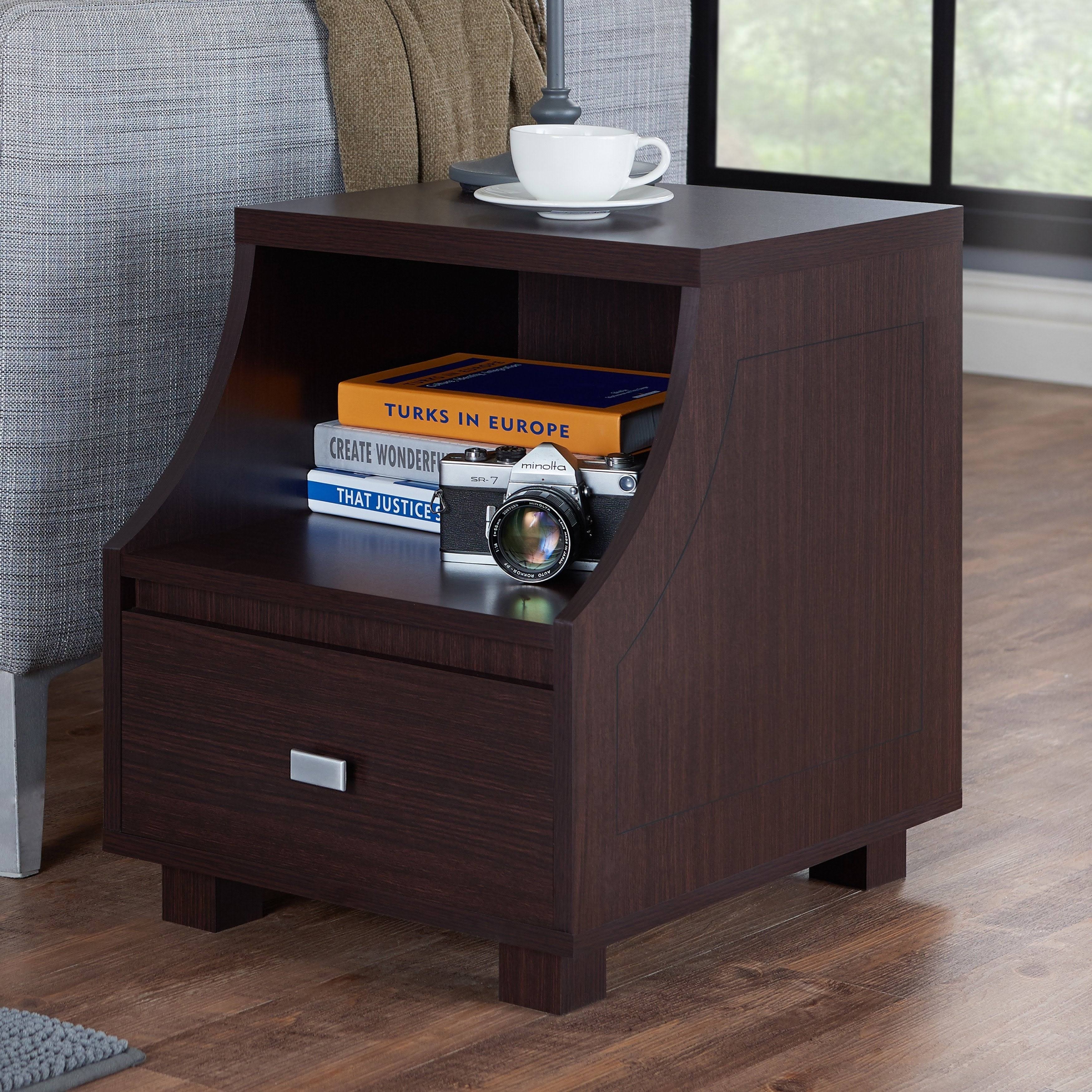 Walnut 1-Drawer Storage End Table C5460