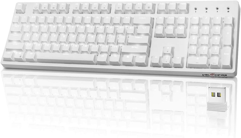 White 104-key Ergonomic Mechanical Keyboard with Red Switches I50789