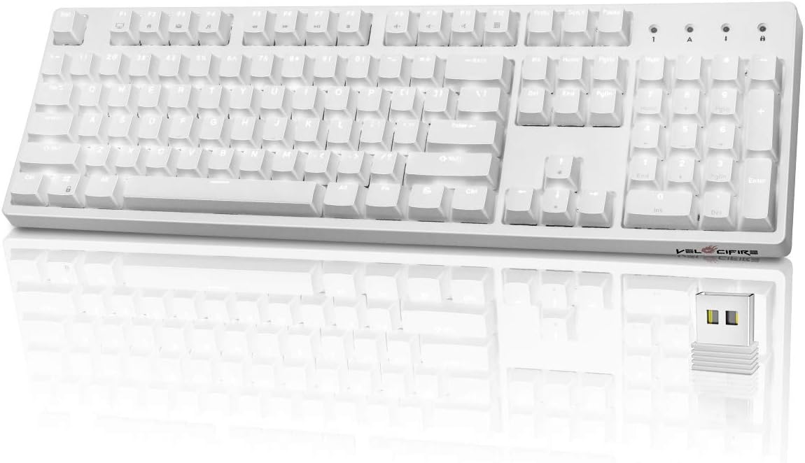 White 104-key Ergonomic Mechanical Keyboard with Red Switches I50789