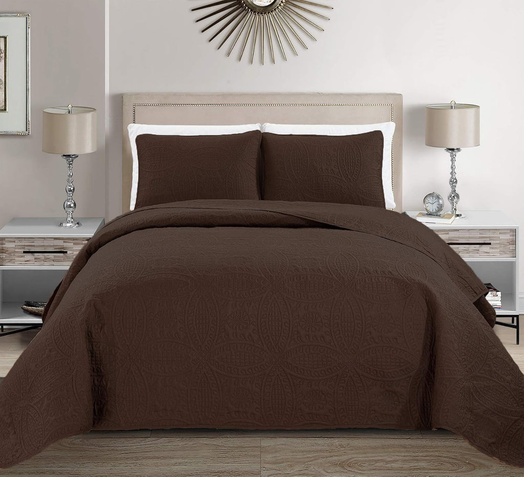 3pc King/California King Embossed Oversized Coverlet Bedspread Set Solid White Q15208
