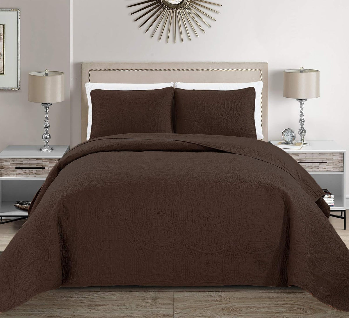 3pc King/California King Embossed Oversized Coverlet Bedspread Set Solid White Q15208
