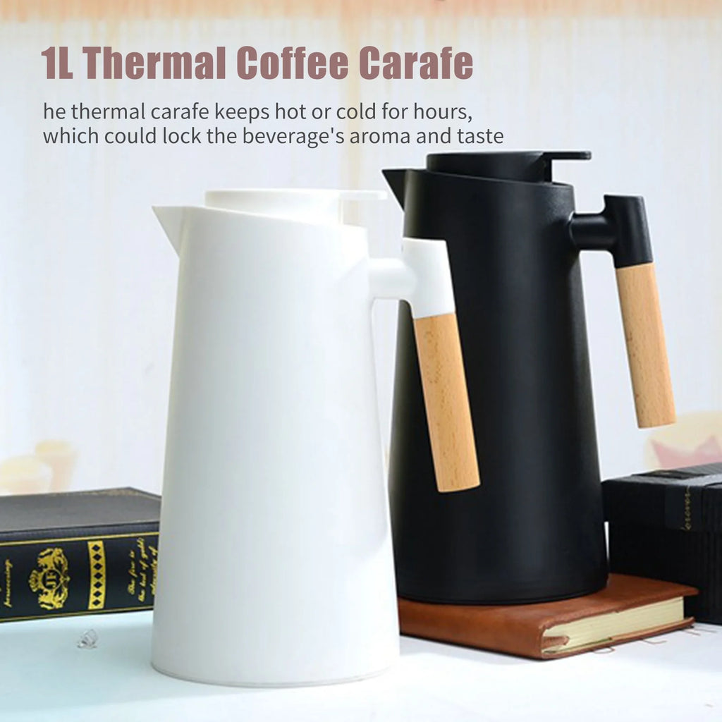 1L Double Walled Thermal Coffee Carafe with Wood Handle F185763