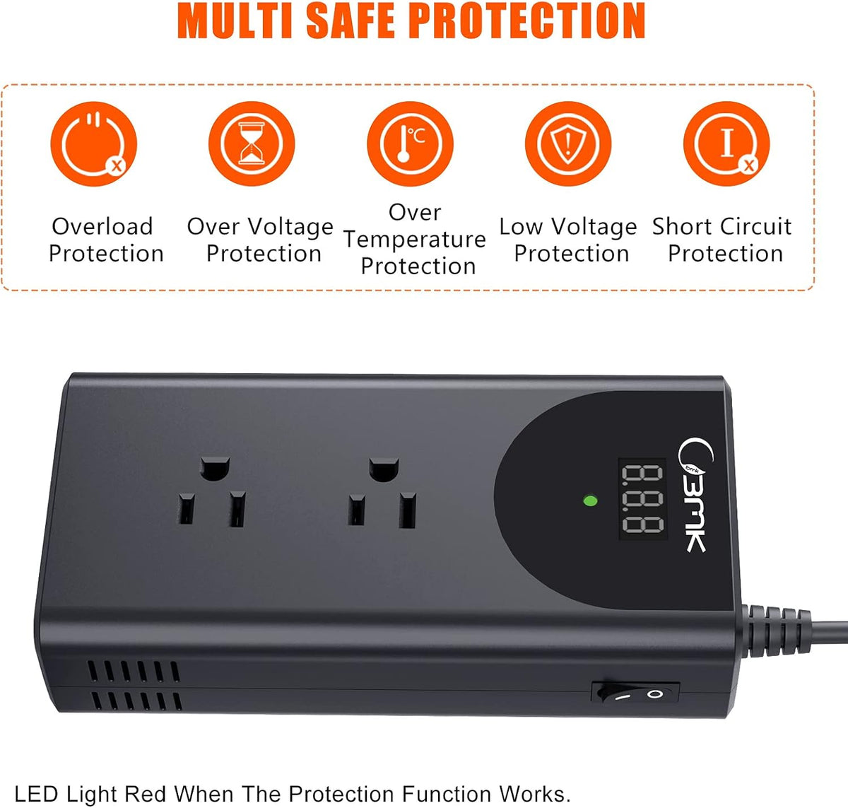 300W Pure Sine Wave Inverter DC 12V to AC 110V Car Adapter with Dual USB Ports Type-C Charger LCD Screen Pack of 2 X692