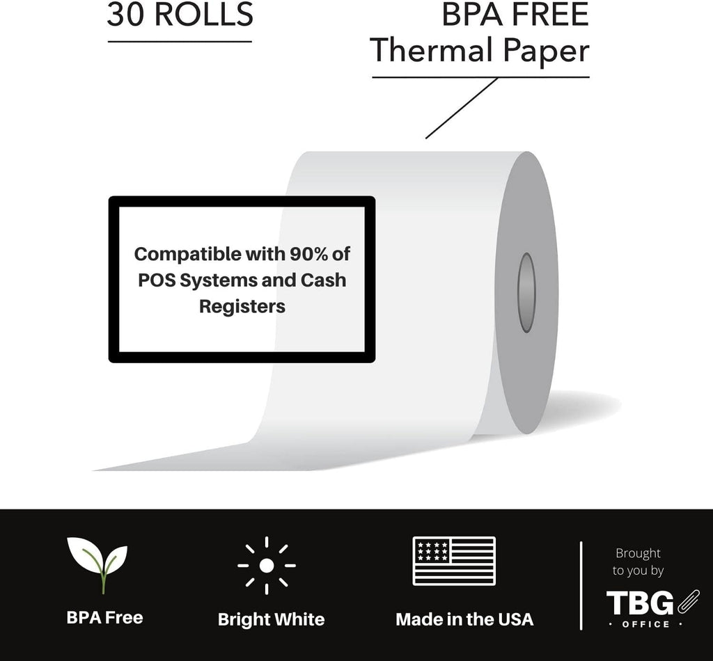 BPA Free Thermal Paper Rolls for POS Systems (1 Case - 30 Rolls) C111646