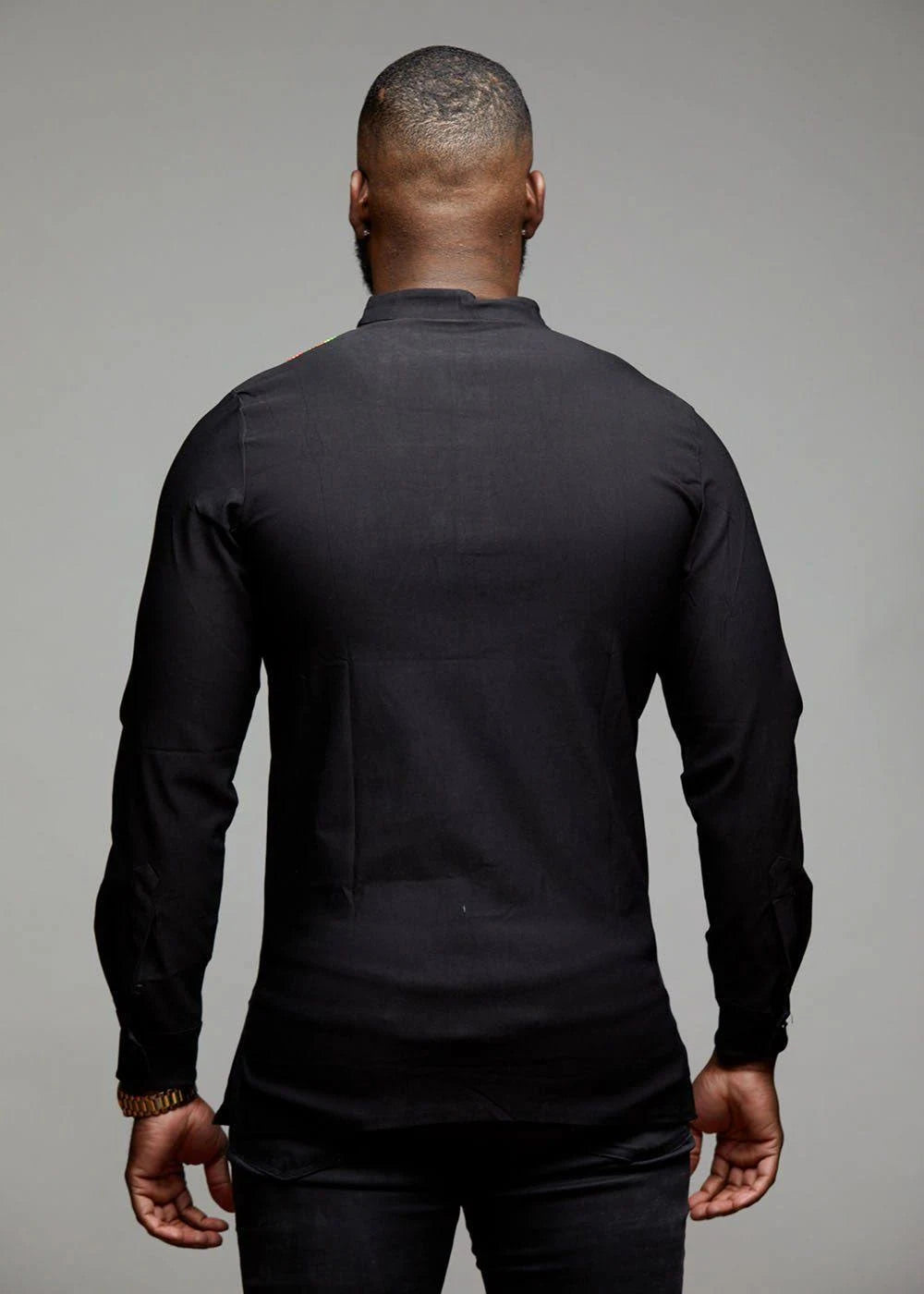 African Print Collared Henley Z306582