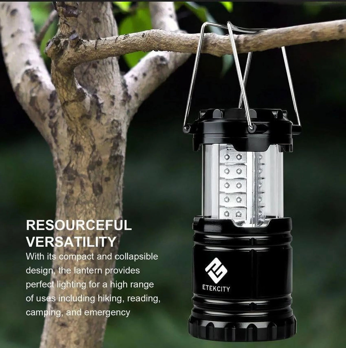 4 Pack Portable LED Camping Lantern with 12 AA Batteries, Black, Collapsible Y40686