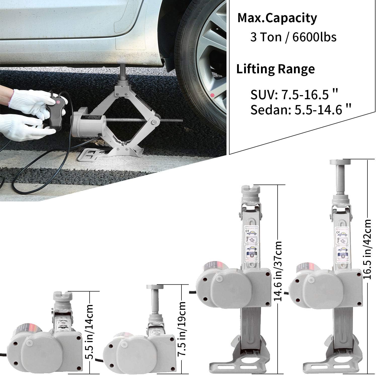 3 Ton 12v Scissor Lift Jack Set with Impact Wrench and Tire Inflator Pump J389537