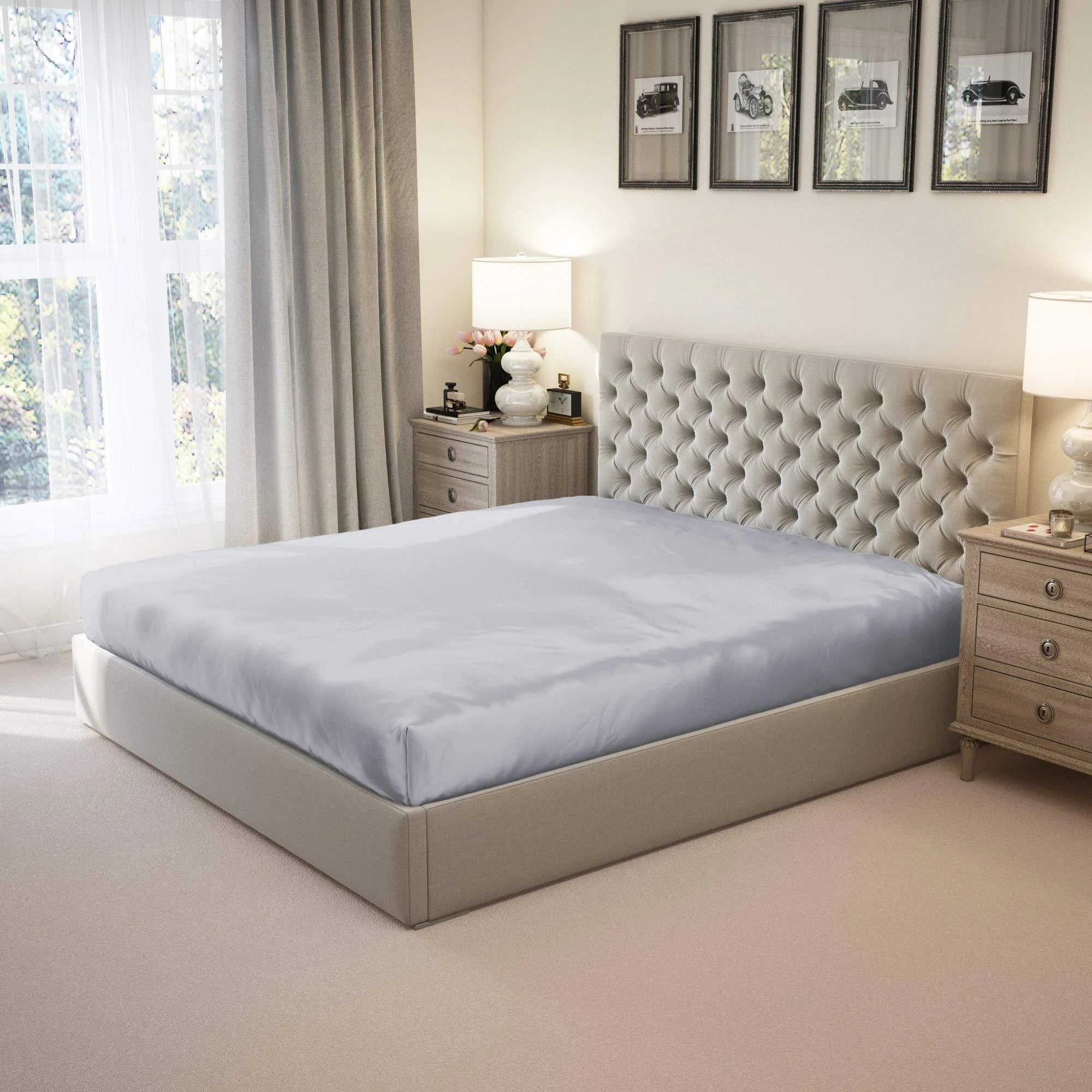 Silver Cal-King Fitted Silk Sheet O1402