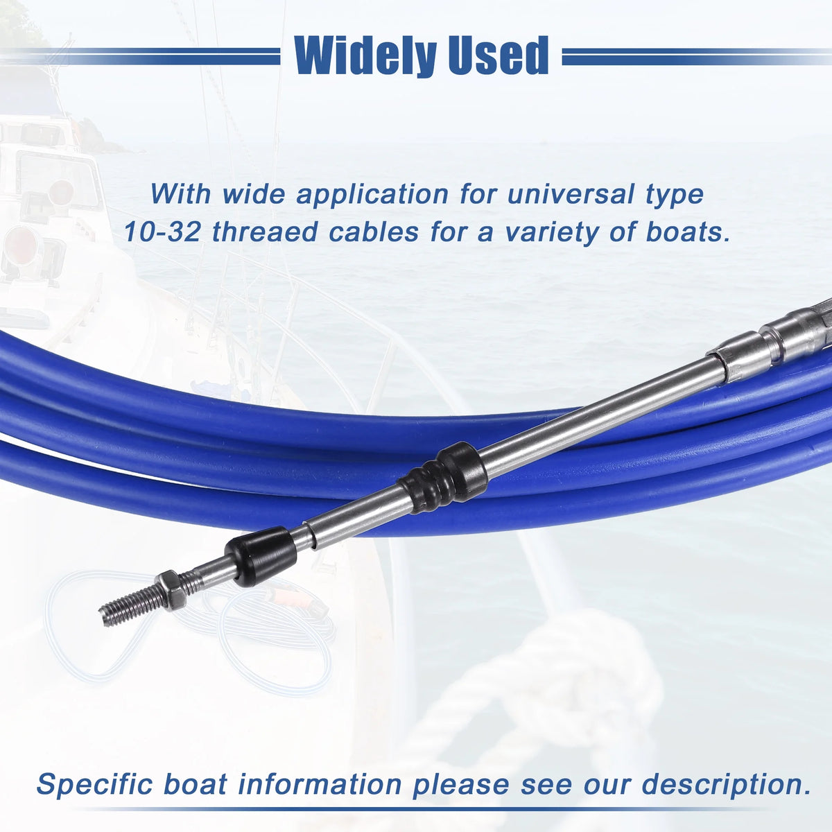 2pcs 10ft Marine Type Throttle Shift Remote Control Box Cable with Clevis Blue T5635